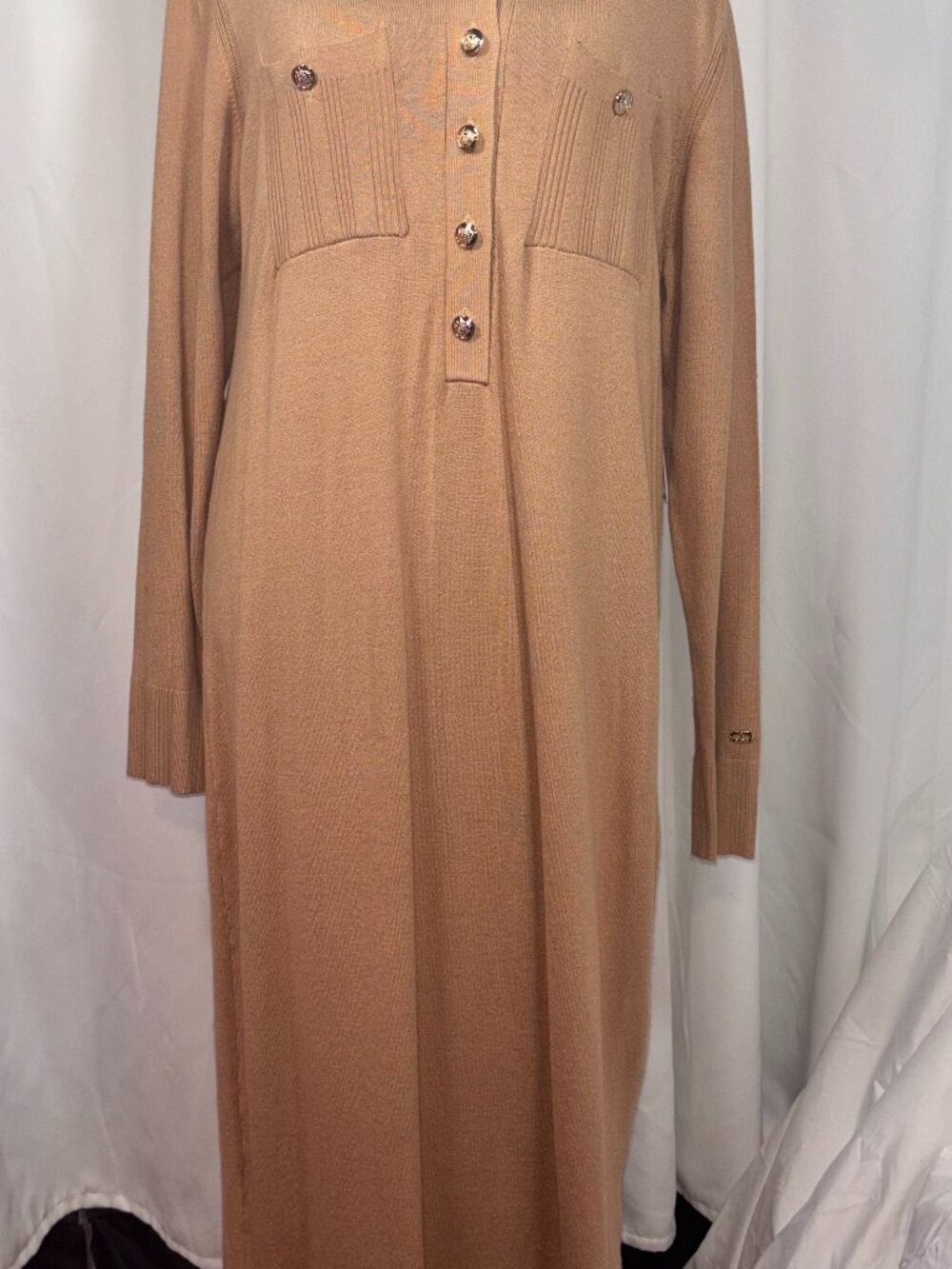 Dee Ocleppo Camel Long-Sleeve Knit Polo Maxi Dress NWT Large